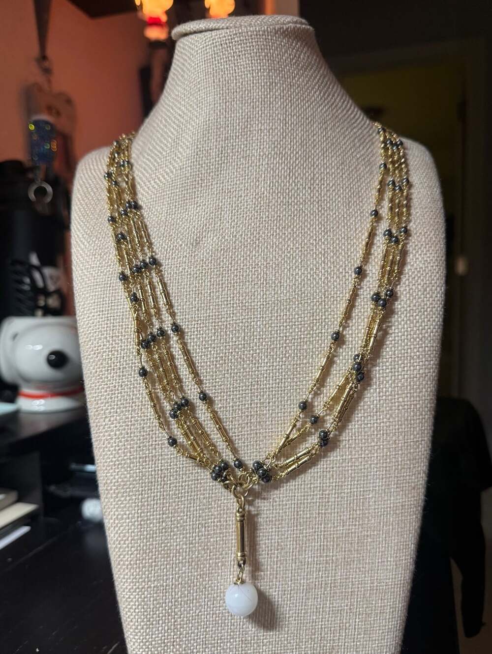 Tanner Multi Strand Gold Tone Bead Pendant Necklace